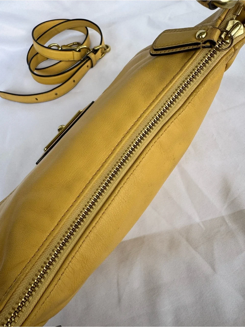 Coach Kristen Yellow Leather Shoulder Bag with Gold Hardware
